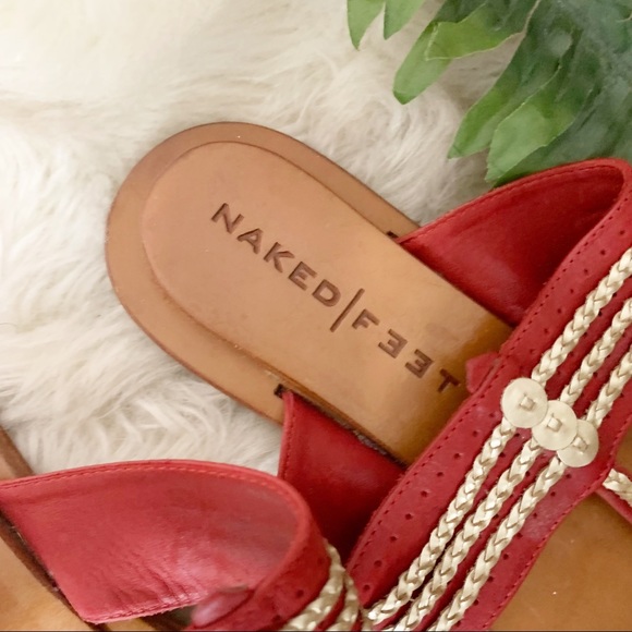 Naked Feet Red Leather Sandals Size 7 - Picture 4 of 5